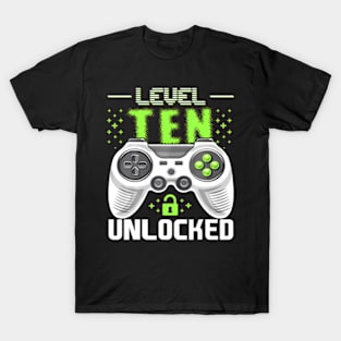 Level 10 Unlocked Video Gamer 10th Birthday T-Shirt